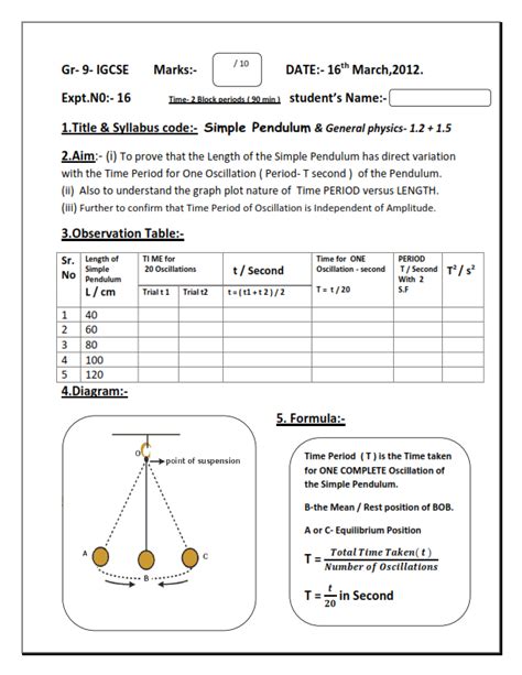 PHYSICS: Gr-9 - IGCSE Sample Lab Report