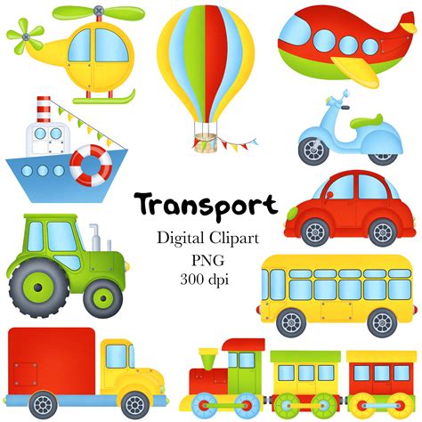 Transport Clipart Multicolor Clipart Kids Clipart Digital - Etsy