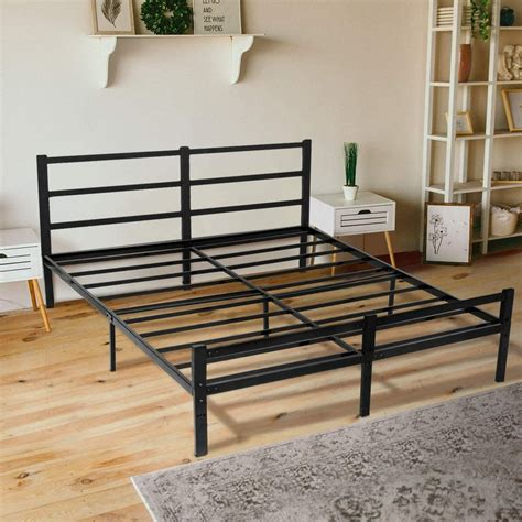 KingSo Queen Bed Frame with Headboard, No Box Spring Needed Black 14 ...