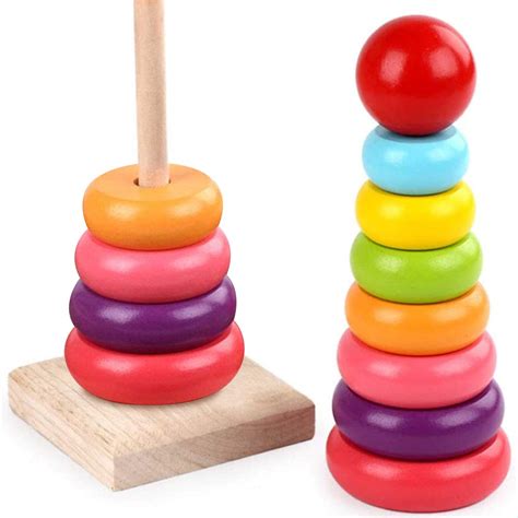 GEMEM Stacking Rings Toy Wooden Rainbow Stacker Toddler Learning Toys ...