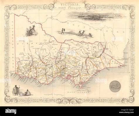 VICTORIA OR PORT PHILIP showing goldfields. Australia. TALLIS & RAPKIN 1851 map Stock Photo - Alamy