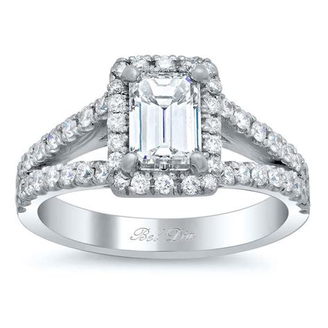 Split Shank Emerald Cut Halo Engagement Ring | deBebians