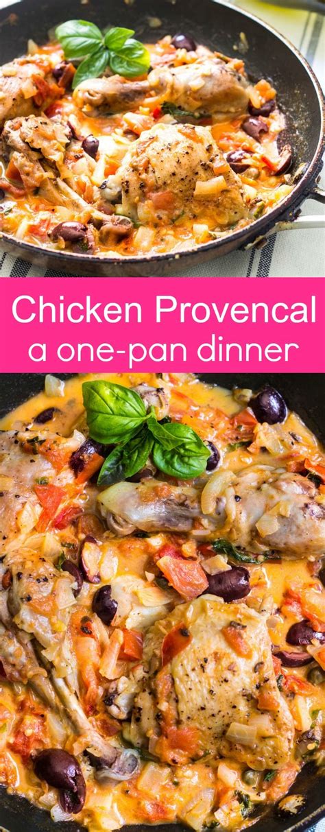 Chicken Provencal with olives and tomatoes. A one-pan, French dinner recipe via MonPetitFour.com ...