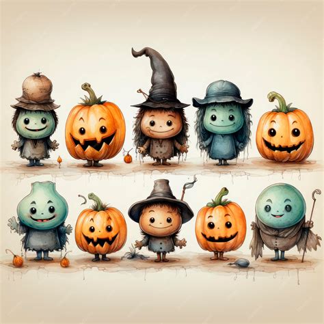 Premium AI Image | Halloween Play Figures in Artistic Watercolor Cartoon Style Versatile Clipart ...