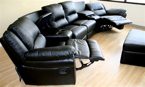 HOME THEATER SEATING BLACK LEATHER RECLINER SECTIONAL SOFA MOVIE