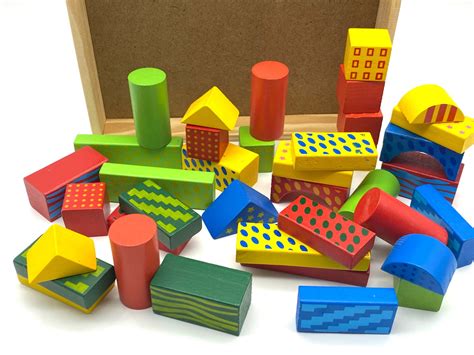 Kids wood puzzle blocks 40 pieces Building Blocks in tray | Etsy