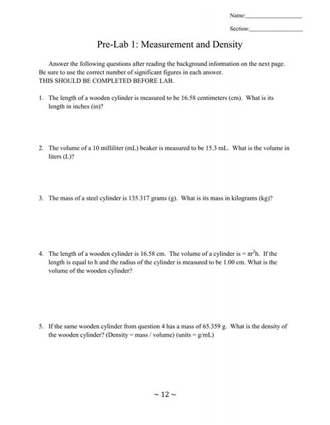 Pre-Lab 1: Measurement and Density