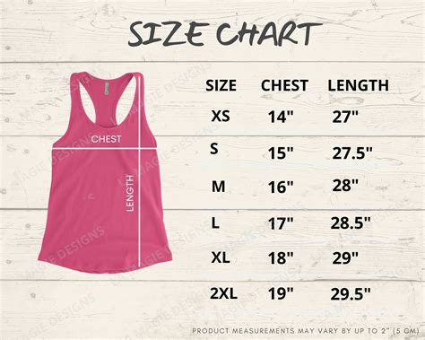 Tank Top Next Level 1533 Size Chart N1533 Women's Ideal Racerback Tank Top Size Chart Mockup ...