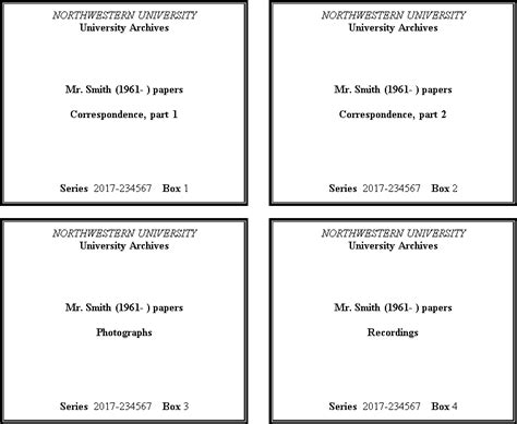 Printing folder and box labels for archival materials