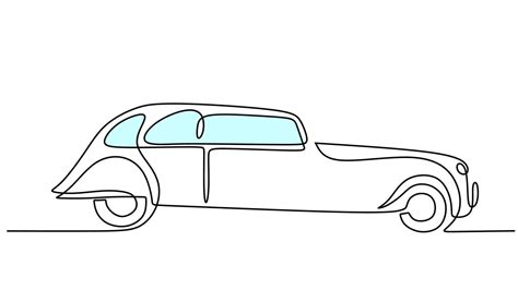 One line drawing of vintage car isolated on white background ...