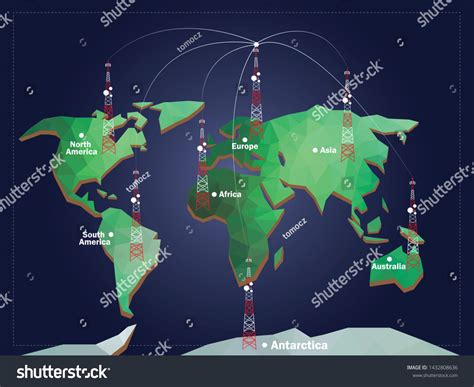 Antenna Communication World Map Polygon Background Stock Vector ...