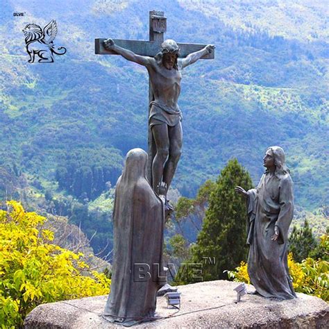 Blve Large Metal Casting Bronze Jesus Cross Sculpture Copper Christian Religious God Statue for ...