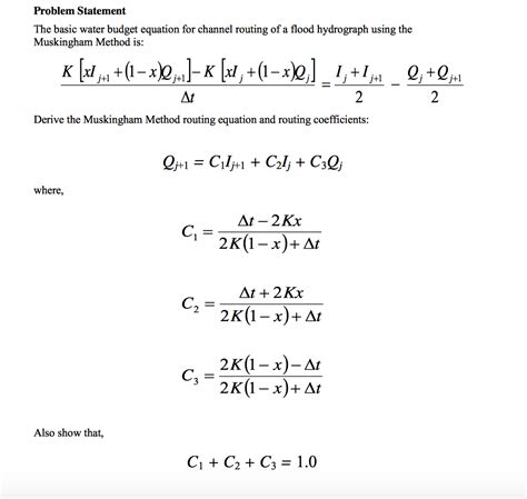 Solved The basic water budget equation for channel routing | Chegg.com