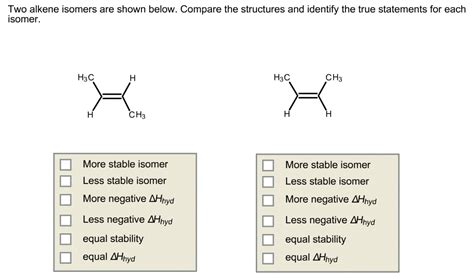 Solved Two alkene isomers are shown below. Compare the | Chegg.com