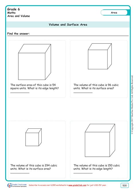 Volume Surface Area Worksheets