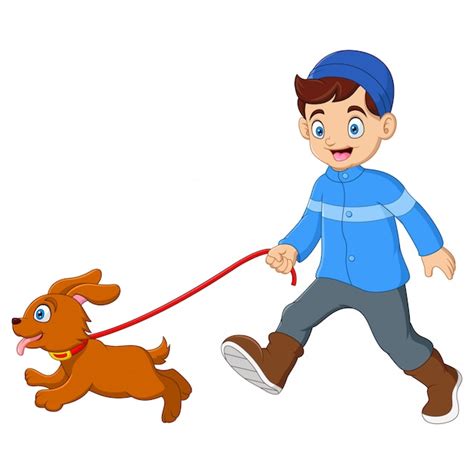 Premium Vector | Cute boy walking with dog