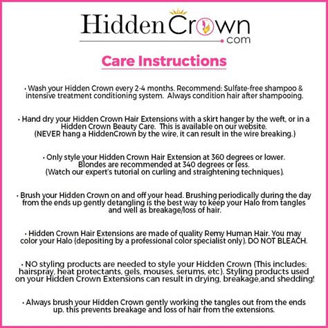 Hidden Crown Care Instructions - Hidden Crown Hair Extensions