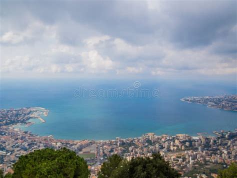 Aerial View of Harissa, Lebanon Stock Photo - Image of coastline, cable ...