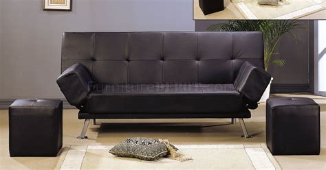 Black Leather Like Finish Contemporary Sofa Bed w/Chrome Legs