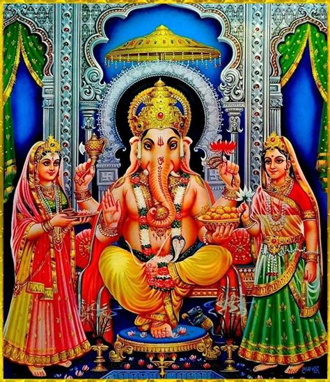 Ganesha with Riddhi & Siddhi | Ganesha, Happy ganesh chaturthi images, Saraswati goddess