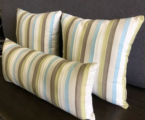 Blue Green Striped Pillow Blue Green and Neutral Striped | Etsy