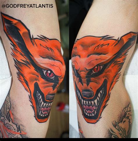 9 Tails (Kurama) knee tattoo by Godfrey Atlantis. Instagram - godfreyatlantis. Melbourne ...