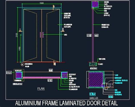 a blueprint drawing of an aluminum frame laminated door and window with the words aluminium ...