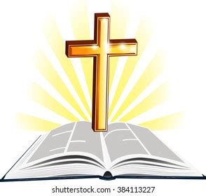 Open Bible With Cross Drawing