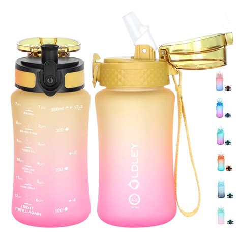 Oldley Kids Sports Water Bottle 12oz, BPA-Free with Time Marker, 2 Lids ...