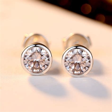 Single Diamond Bezel Stud Earrings Plated 18k Platinum Platinum Gold ...