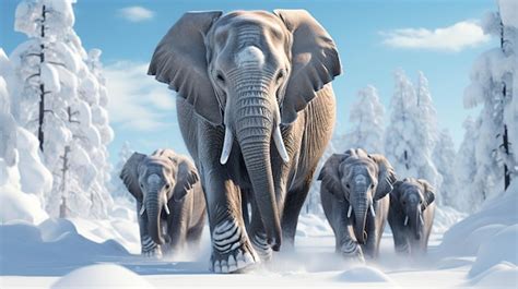 Premium AI Image | Elephant herd in winter forest