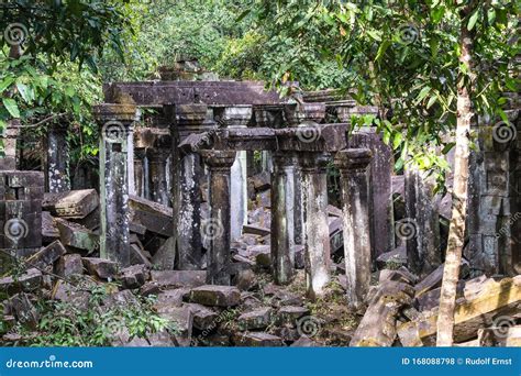 Ruins of Ancient Beng Mealea Temple Over Jungle, Cambodia. Stock Photo ...