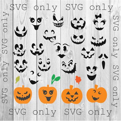 Pumpkin Face Svg, Jack O Lantern Faces, Cute Halloween Faces, Funny ...