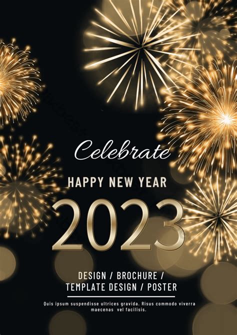 2023 Happy New Year Fireworks Bloom Promotional Poster Template | PSD ...