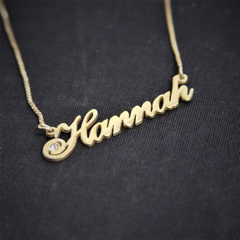 Birthstone style Name Necklace / Hannah / Gold Plated Art font / Name Necklace Custom ...