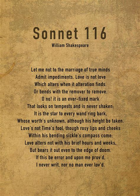 Sonnet 116 William Shakespeare Inspiration Poem Quote on Vintage Canvas ...