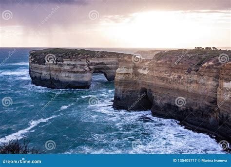 Loch Ard Gorge on the Great Ocean Road in the Sunset Lights Stock Image ...