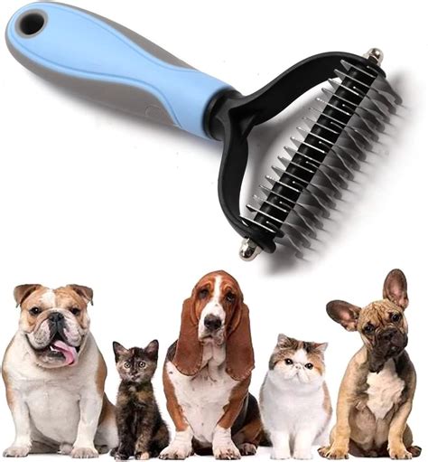 VANANA Pet Grooming Comb, 2 Sided Undercoat Rake Brush for Dogs Cat Safe Dematting Deshedding ...