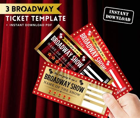 Printable BROADWAY SHOW Gift TICKET Digital Design Templates / Instant ...