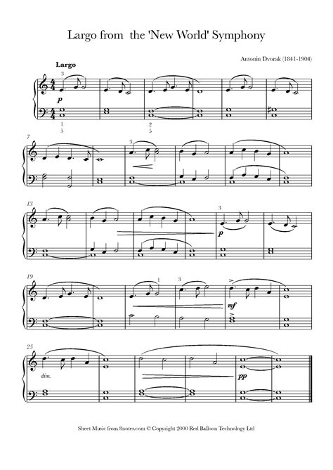 ﻿Dvořák - Largo from the New World Symphony Sheet music for Piano - 8notes.com