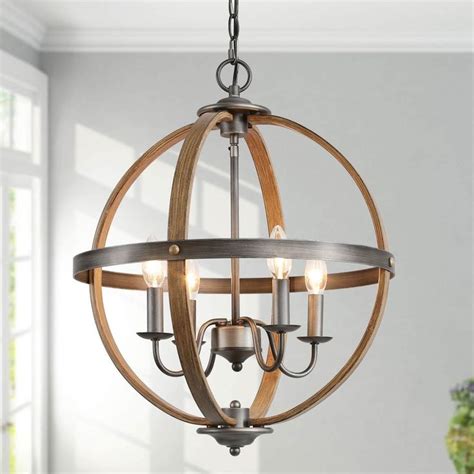 The Gray Barn Farmhouse 4-light Globe Distressed Wood Chandelier for Dining Room - W18" x H22 ...