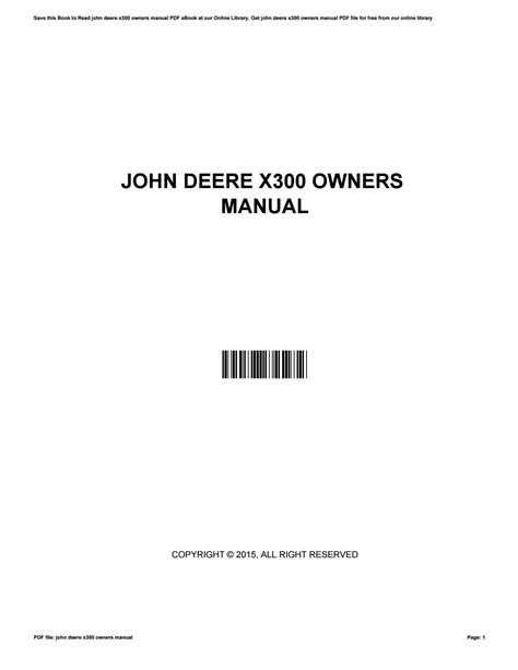 John Deere X300 Owners Manual