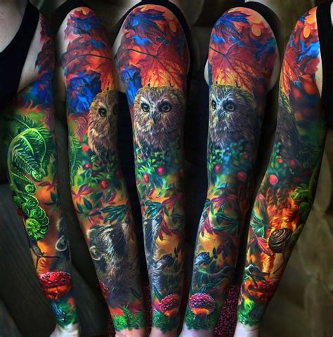 Forest Sleeve with Owl & Raccoon | Tattoo Ideas | Colorful sleeve tattoos, Sleeve tattoos ...