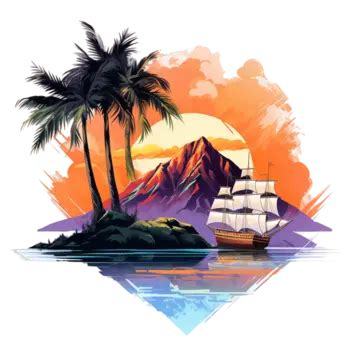 Palm Tree Sunset Clipart Hd PNG, Beach Sunset Palm Tree Logo, Beach Clipart, Beach, Beautiful ...