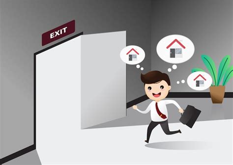 Premium Vector | Businessman running exit door sign he get off work.