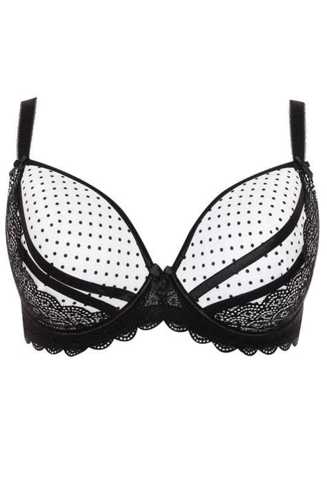 Black Polka Dot Lace Plunge Bra | Yours Clothing