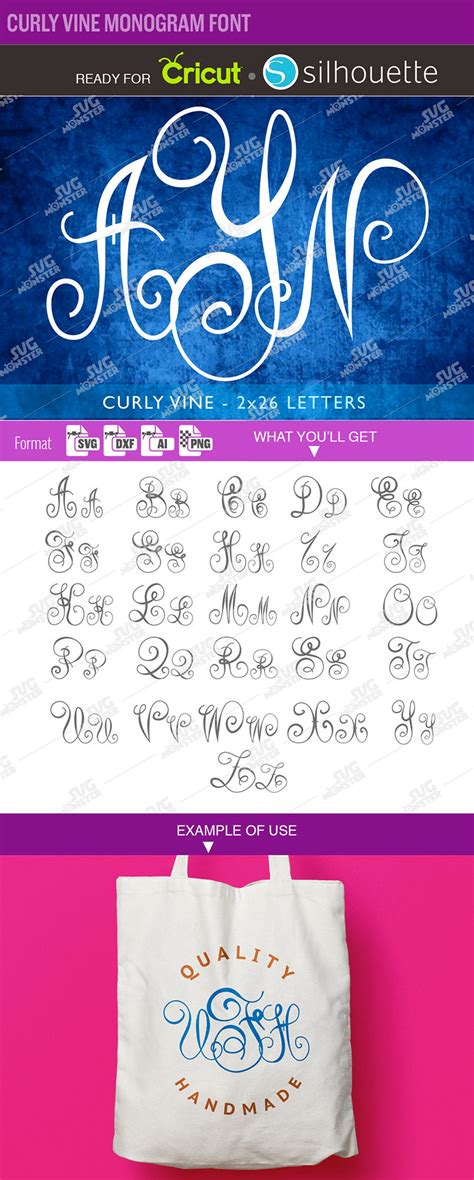 VINE MONOGRAM FONT Font svg monogram letter Cricut fonts svg | Etsy