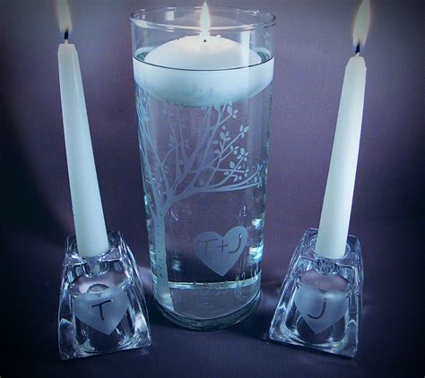 Unity SET Wedding Unity Candle Set Rustic by winstonglassworks