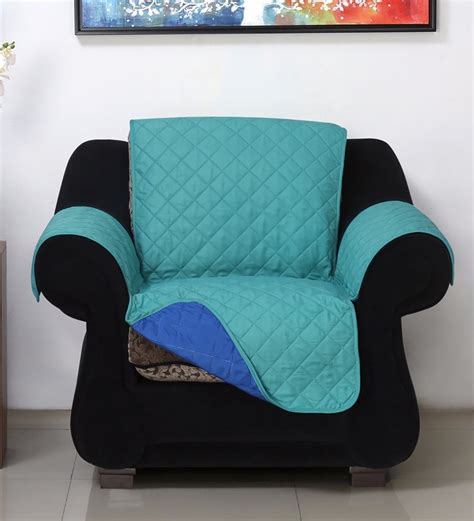 Buy Blue Polyester with Microfiber 60 GSM Printed Single Seater Sofa Cover by @home Online ...