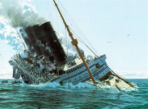 Painting of RMS Lusitania sinking. : Oceanlinerporn